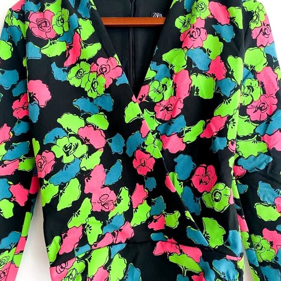 NWT Zara  Neon Colours Floral Long Sleeve Bodysuit XS - Picture 4 of 7